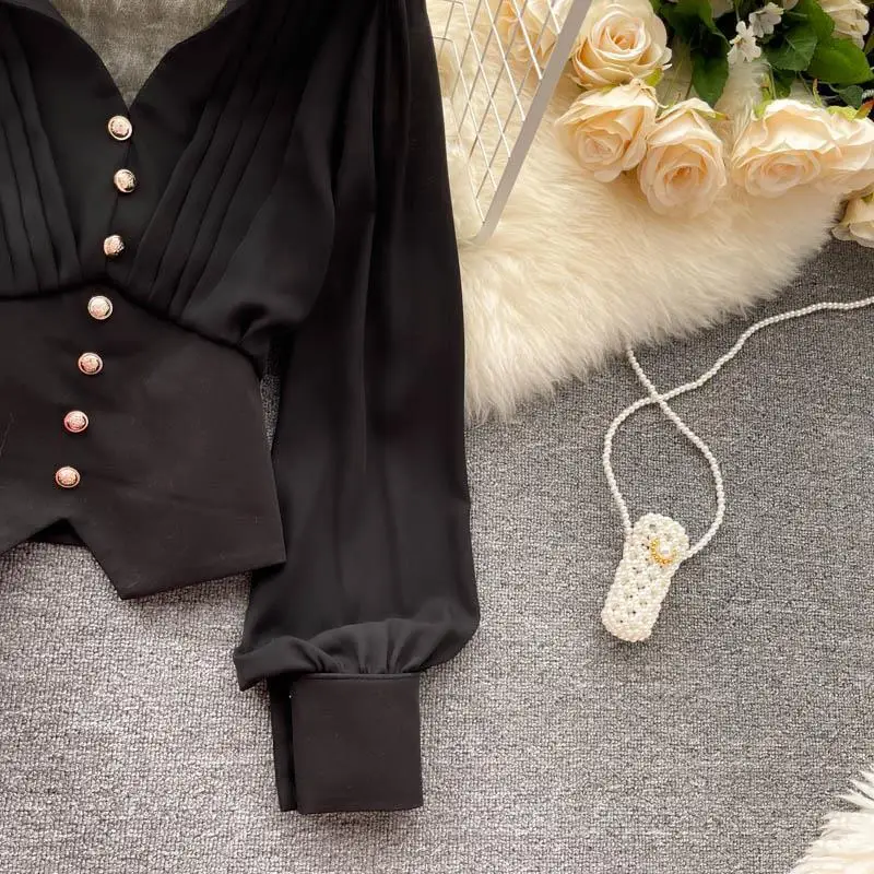 Женская повседневная блузка Leftstud с пышными рукавами воротником-поло на