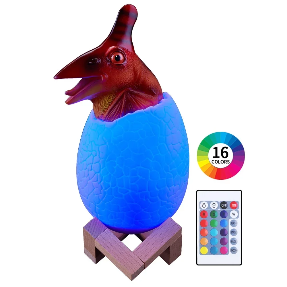 

3D Printed Touch Sensor LED Night Light 16 Colors Dinosaur Egg Bedside Lamp Remote Control 4 Modes Toy Rechargeable Table Lamp