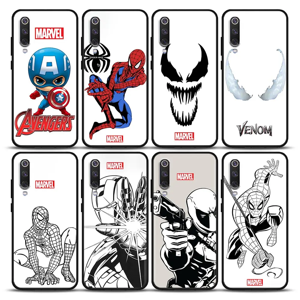 

Silicone Soft Case For Xiaomi Mi 9 9se 8 10 10T A2 Lite 10S 9T CC9 Note 10 Pro 9Lite 5G Cover Funda Marvel Heros Captain America