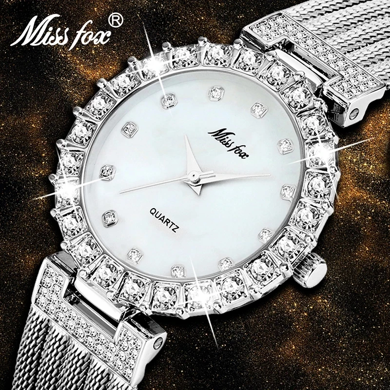 

MISSFOX-Luxury brand ladies quartz full diamond waterproof high-end diamond simple trend luxury gypsophila ladies quartz watch