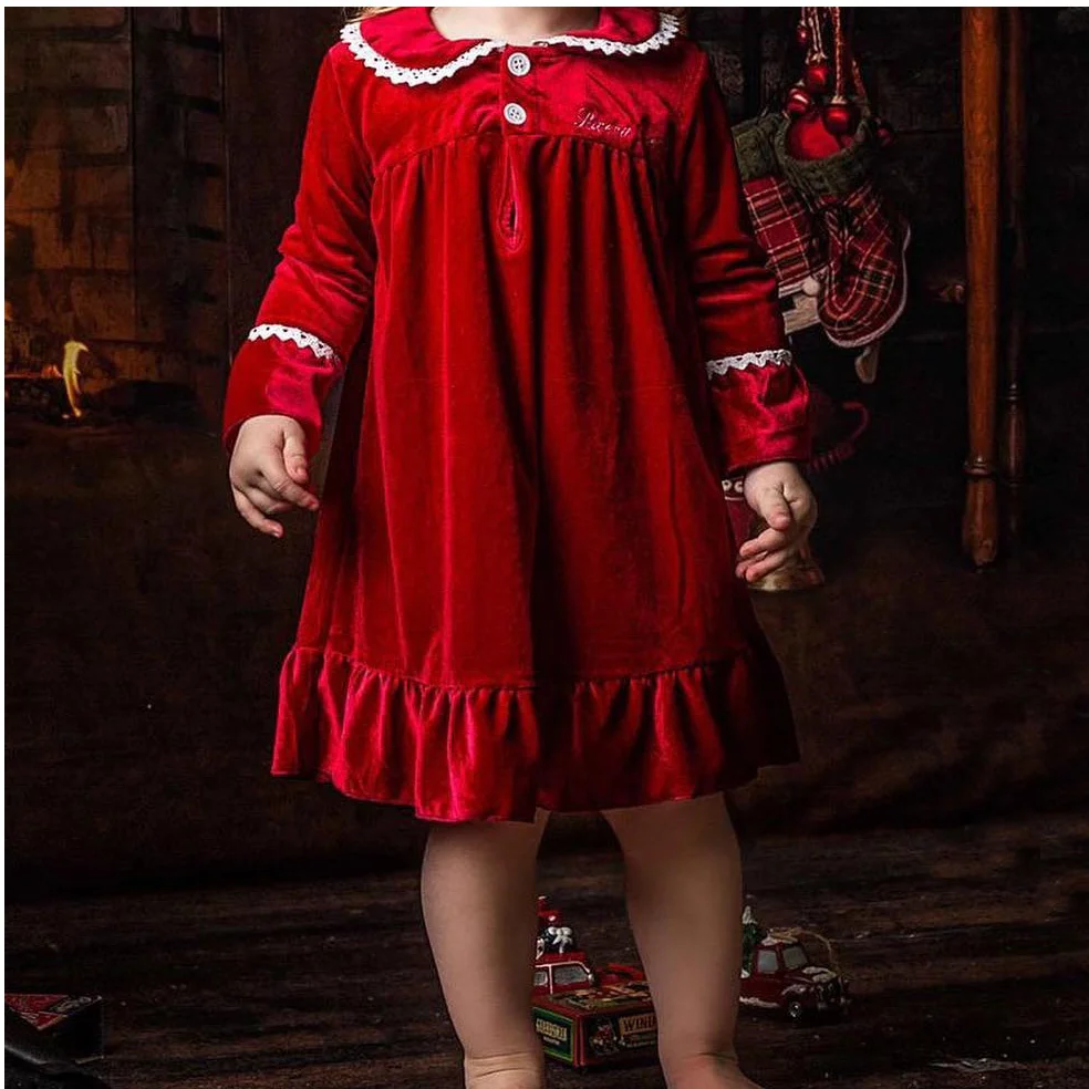 

2-3 year old children's red velvet pajamas, designed in 2022