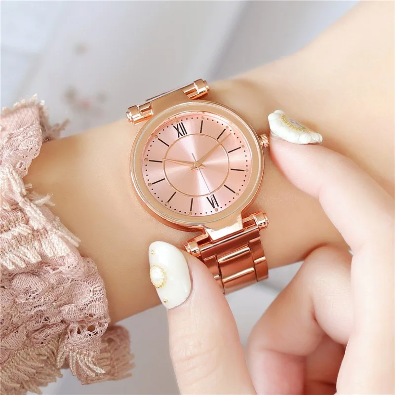 Women's Leisure Fashion Rose Gold Steel Belt Folding Buckle Quartz Watch High End Essential Jewelry For Women