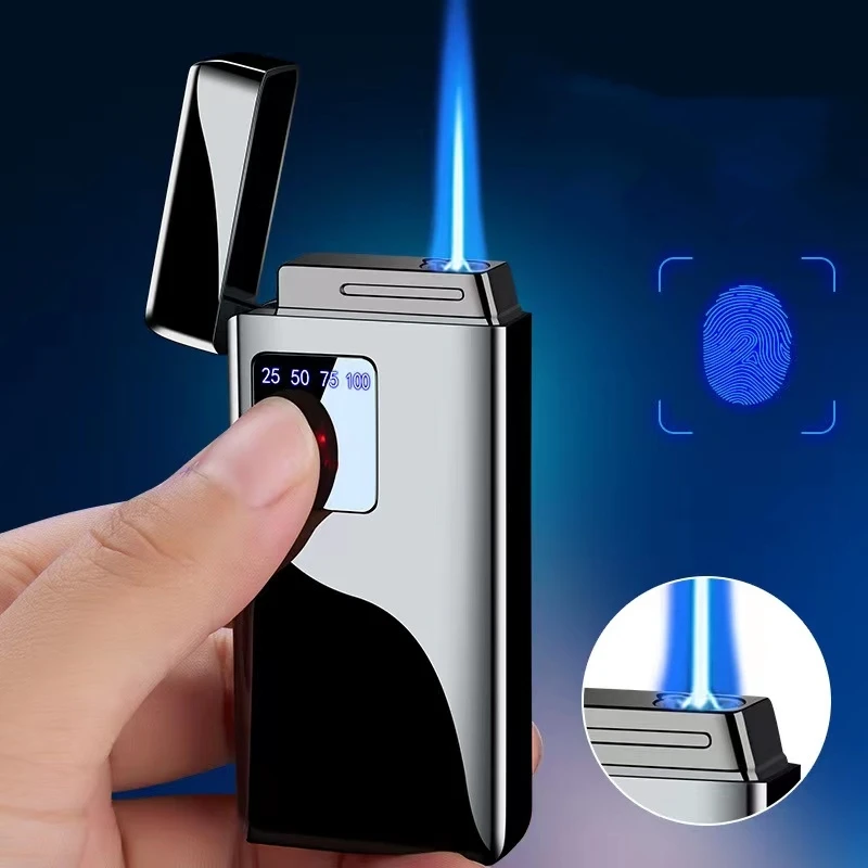 

Metal Windproof Blue Flame Butane Gas Lighter Digital Battery Display Touch Sensing Ignition USB Charging Smoking Accessories
