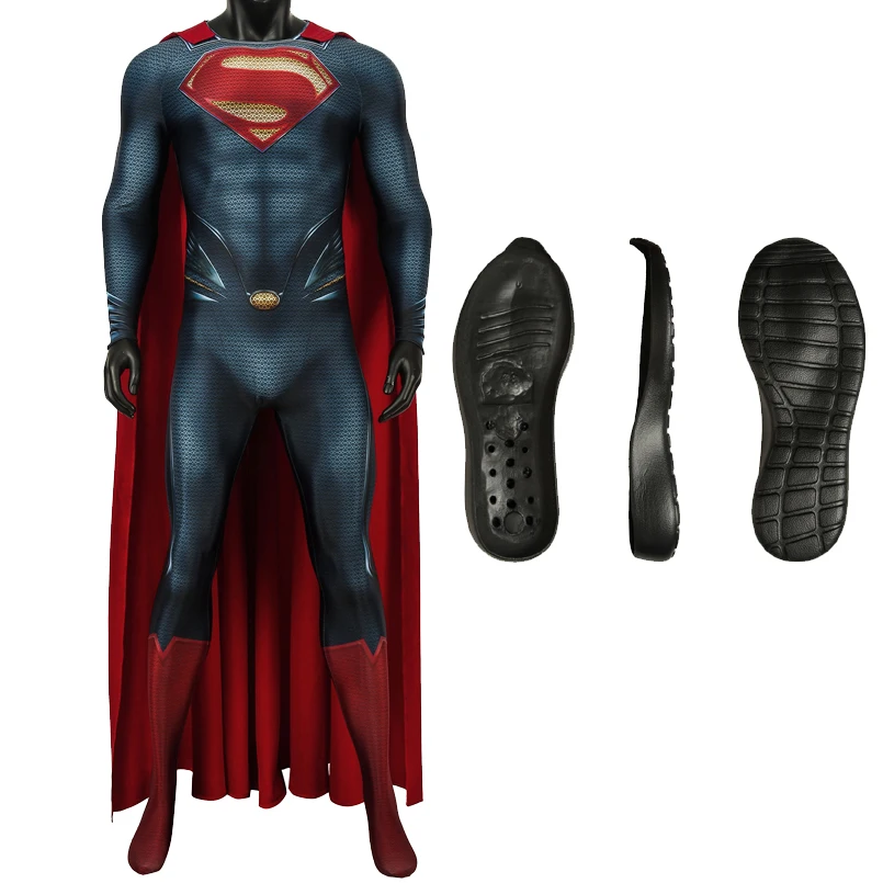 

Halloween Carnival Superhero Kal El Cosplay Printing Jumpsuit Clark Kent Costume Hero Bodysuit with Soles