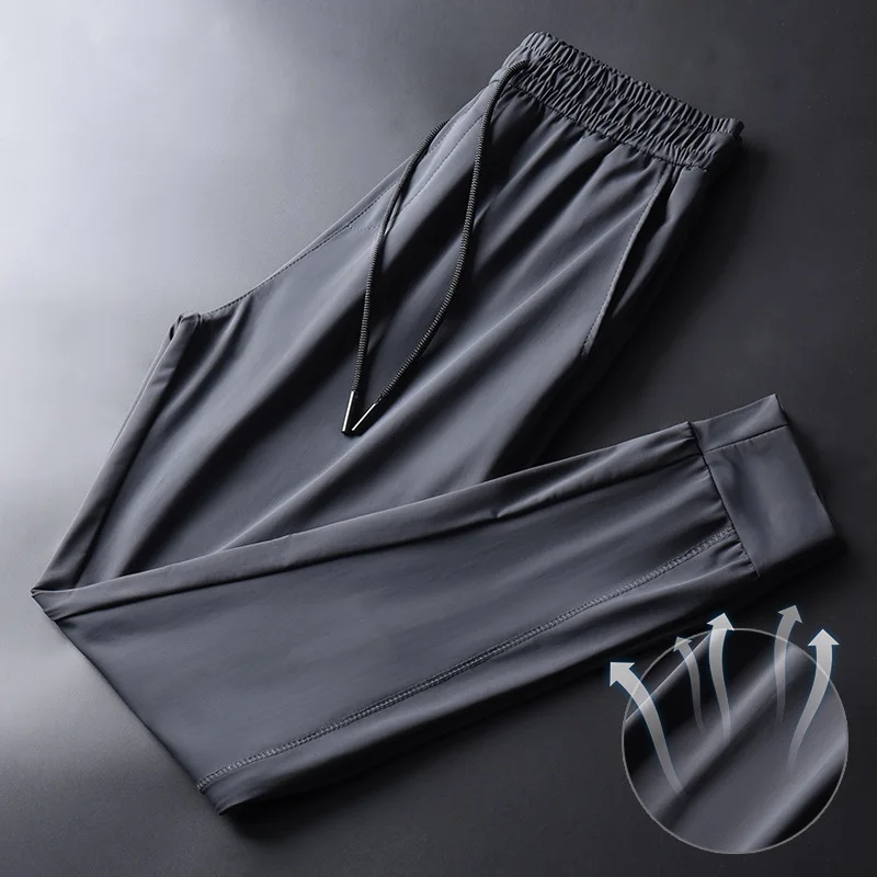 

Quick Dry Pants Mens Sport Pants Summer Thin Gray Sportswear Drawstring Boys Casual Slim Sweat Track Jogger Pants Men Trousers