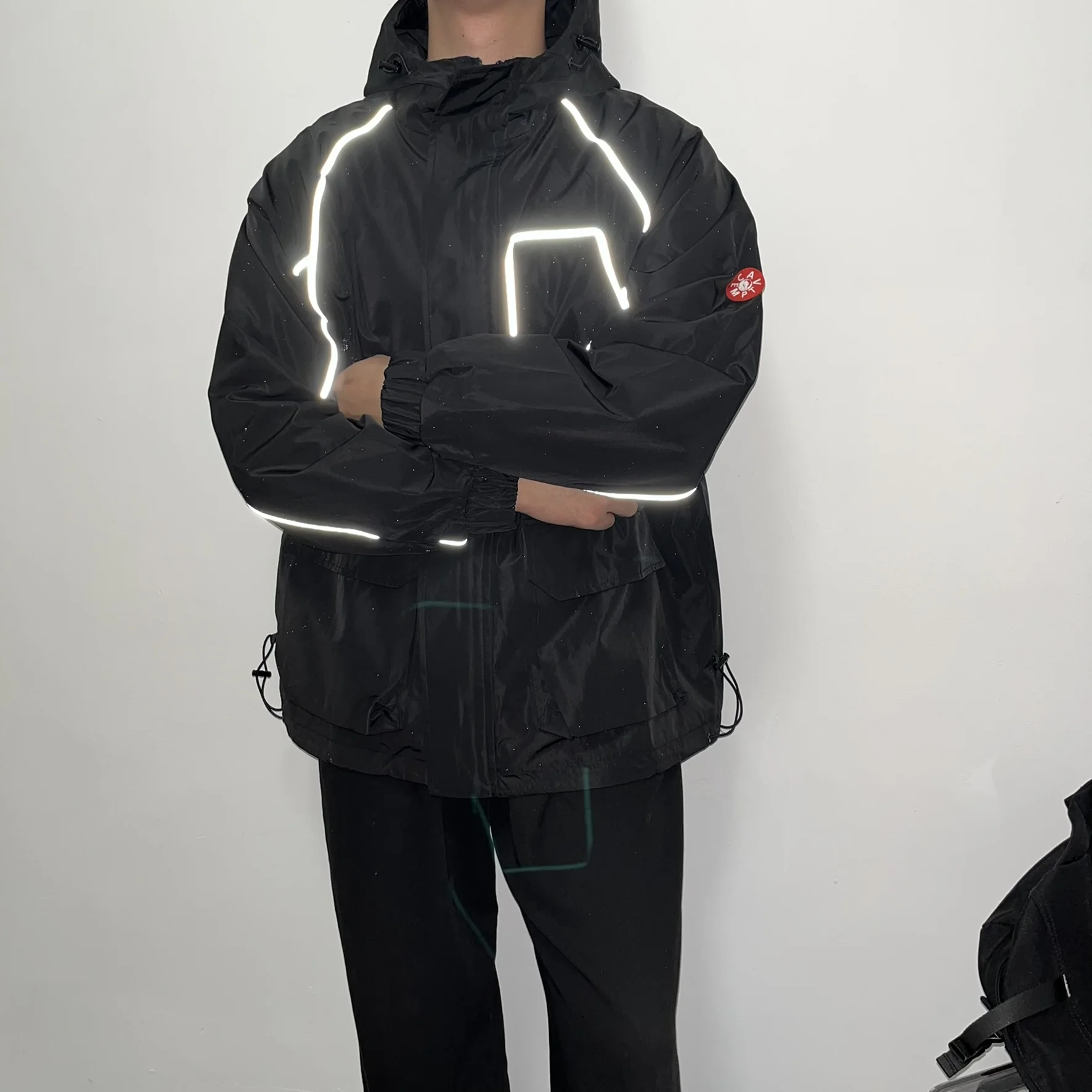 

LIFE CAVEMPT Japanese tide reflective strip waterproof windproof thickened hooded charge jacket hooded coat for men and women