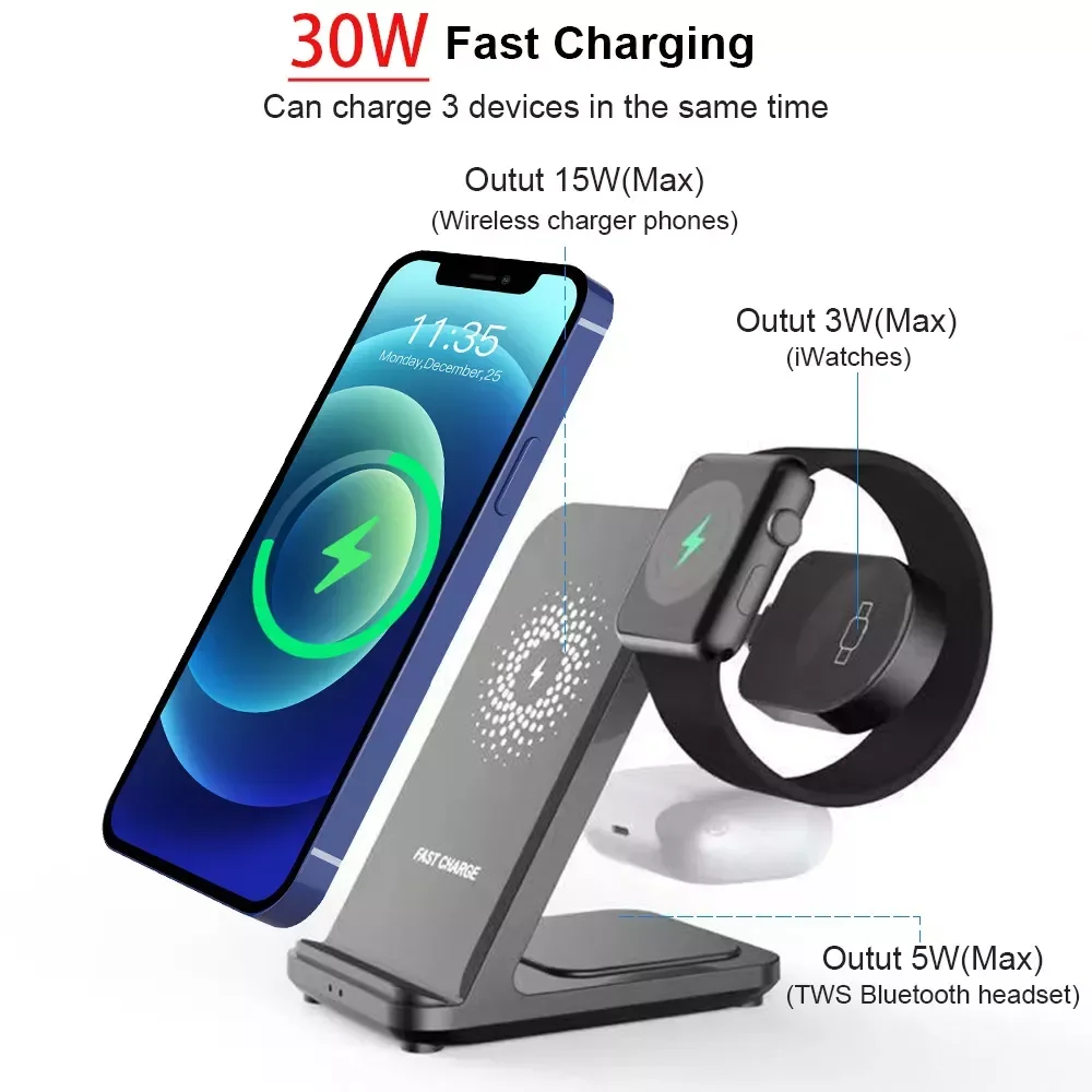 

in 1 Qi Wireless Charger 20W Fast Charging Dock Station 13 12 MAX/11/Xs Watch Charger Pro