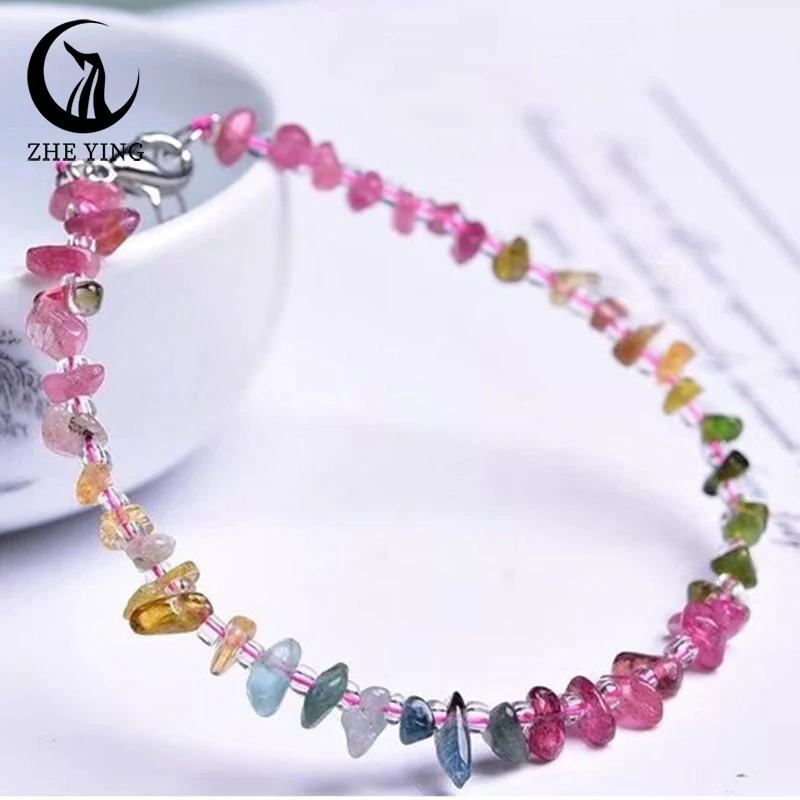 

Natural Irregular Tourmaline Gemstone Couple Bracelet Stretch Chips Beads Multicolor Crystal Quartz Strands Bangles For Women