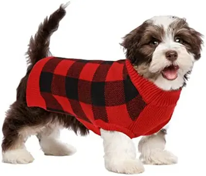 

Dog Sweater Pet Knitted Clothes Doggie Winter Coats for Puppy Dogs Cats Red Black M