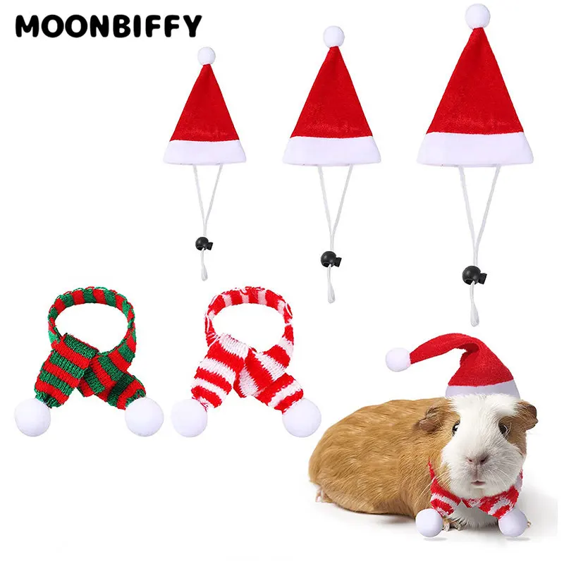 Hamster Christmas Costume Guinea Pig Mini Small Pet Items Hat Scarf Headwear Pet Outfits for Chinchilla Rabbit Bunny Accessories