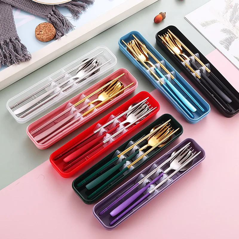 

304 Stainless Steel Portable Cutlery Set Travel Work Home Student Chopsticks Fork Spoon Tableware Silverware Dinnerware Set Gift