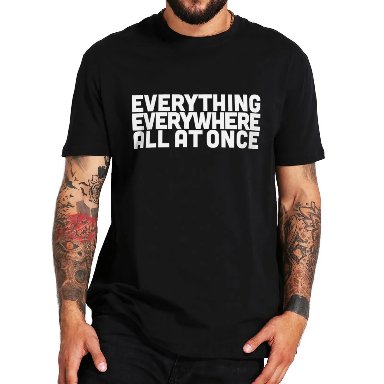 

Everything Everywhere All At Once T Shirt 2022 Sci-Fi Dark Comedy Action Movie Essential Tee Tops Basic Letter Print Tshirt