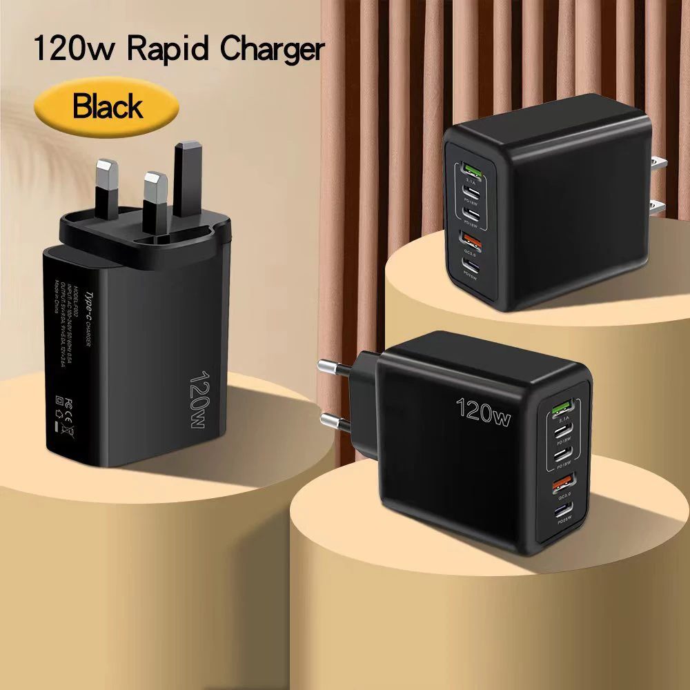 Зарядное устройство 120 Вт 5 портов USB + PD Type C адаптер для быстрой зарядки мобильных
