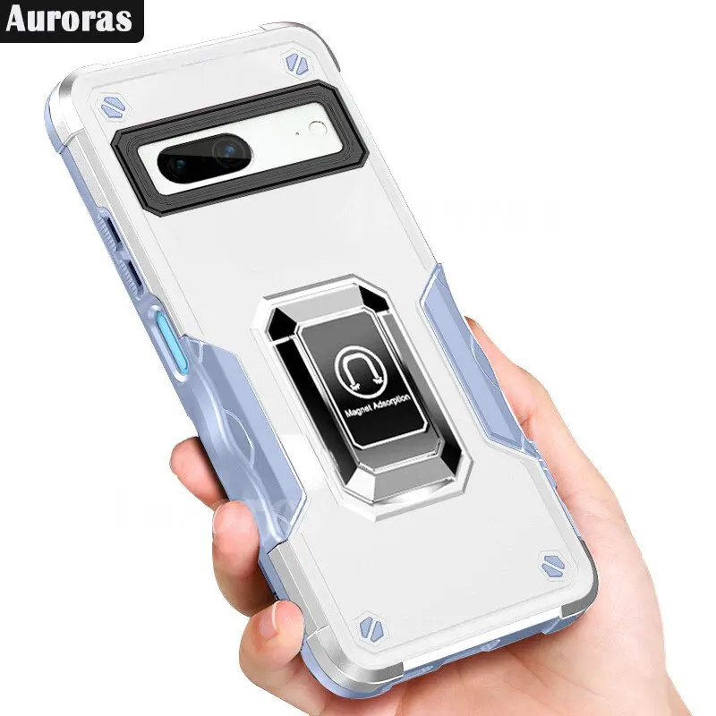 

Auroras For Google Pixel 7A Case Rugged Armor Metal Bracket Ring Silicone Frame Shell For Google Pixel 7 Pro Back Cover
