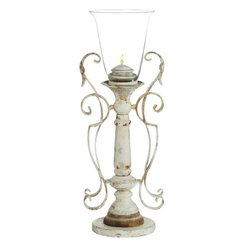 

Classy 21"H Vintage White Candlestick, 1-Piece - An Elegant Addition to Your Home Decorations.