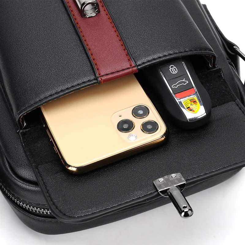 Business PU Leather Men's Shoulder Bag Husband Multi-function Crossbody Messenger Bag Luxury Male Handbag Sling Bag For Man