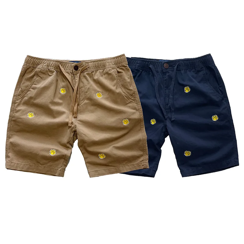 

Limited Edition Embroidery Bear Paw Claw Board Shorts, Men's Cotton Casual Short, Summer Knee Length Pants Khaki/Navy M L XL XXL