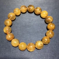 genuine natural gold rutilated quartz crystal bracelet 12 5mm woman men clear round beads jewelry brazil gold rutilated aaaaa