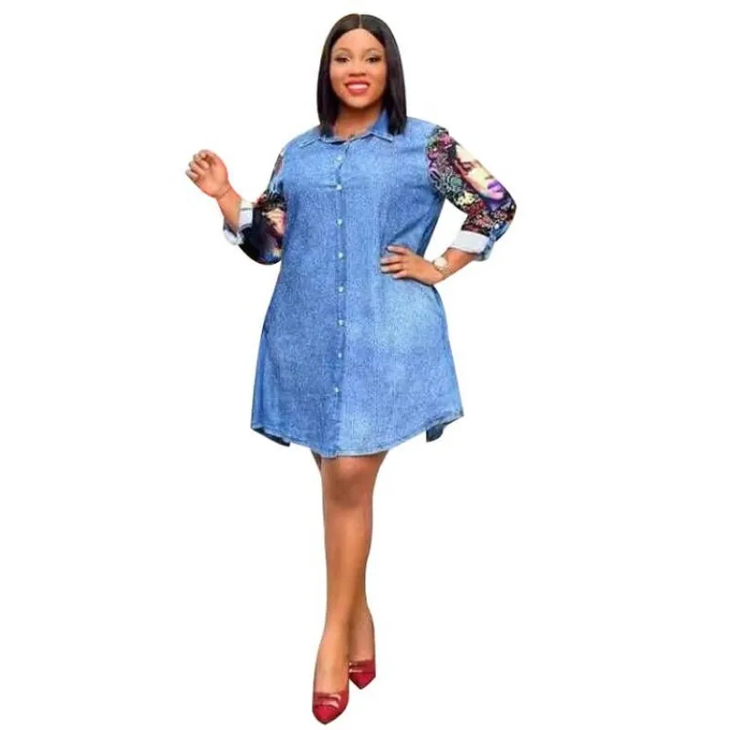

African Shirt Dress Women Print Patchwork Full Sleeve Africa Clothing Fashion New Street Style Casual Traditional African Dress