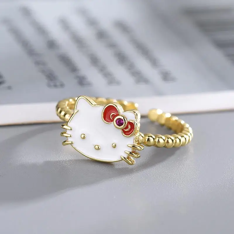 

Sanriod kitty Series Anime Kawaii High-Value Open Ring Women's New Pineapple Ring Cute High-End Style Gift for Girlfriend