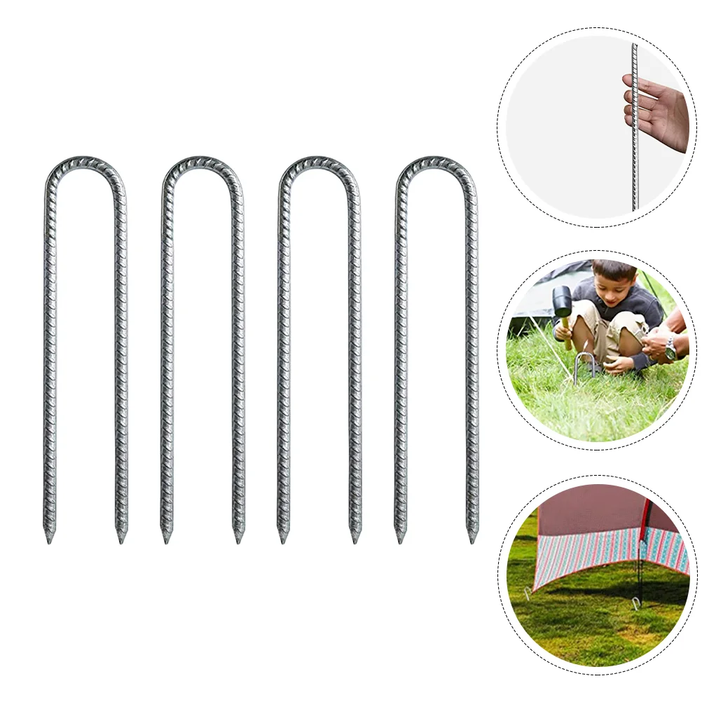 

4Pcs Outdoor Tent Stakes Galvanized Steel U Stakes Professional Ground Stakes
