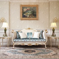 court french hand carved solid wood cloth sofa luxury villa pasted with gold and silver foil high end furniture rt