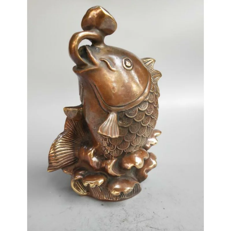 Chinese Pure Brass Carp Playing Water Crafts Statue images - 6