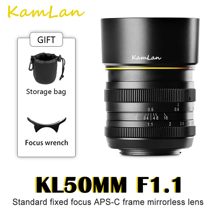 Объектив Kamlan 50mm f1.1APS-C с большой апертурой и ручной фокусировкой для беззеркальных камер Canon EOS-M SONY E-Mount Fuji X M4/3