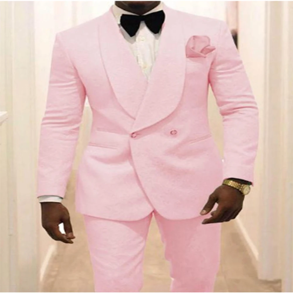 Newest Custom Made Groomsmen White Pattern Groom Tuxedos Shawl Lapel Men Suits 2 Pieces Wedding Best Man ( Jacket+Pants+Tie )