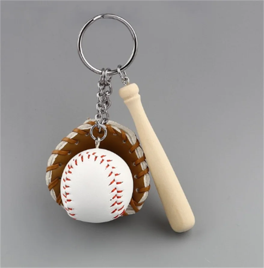 

3D PU Colorful Mini Baseball Glove Wooden Bat Keychain Sports Car Key Chain Key Ring Gift For Women Men Gift 11cm, 1 Piece