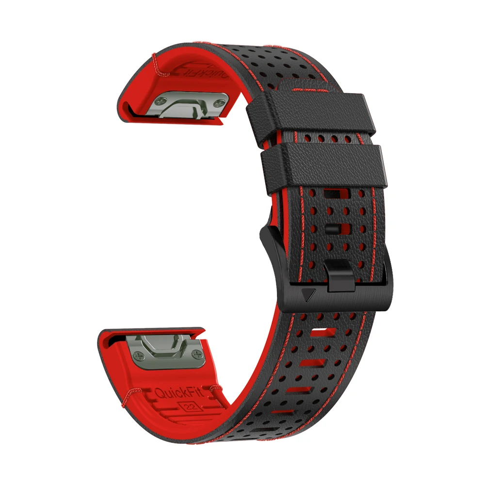 Ремешок из кожи и силикона для смарт-часов Garmin Fenix 8 7X 7Pro 47 мм 51 6X 6 Pro 5X 5