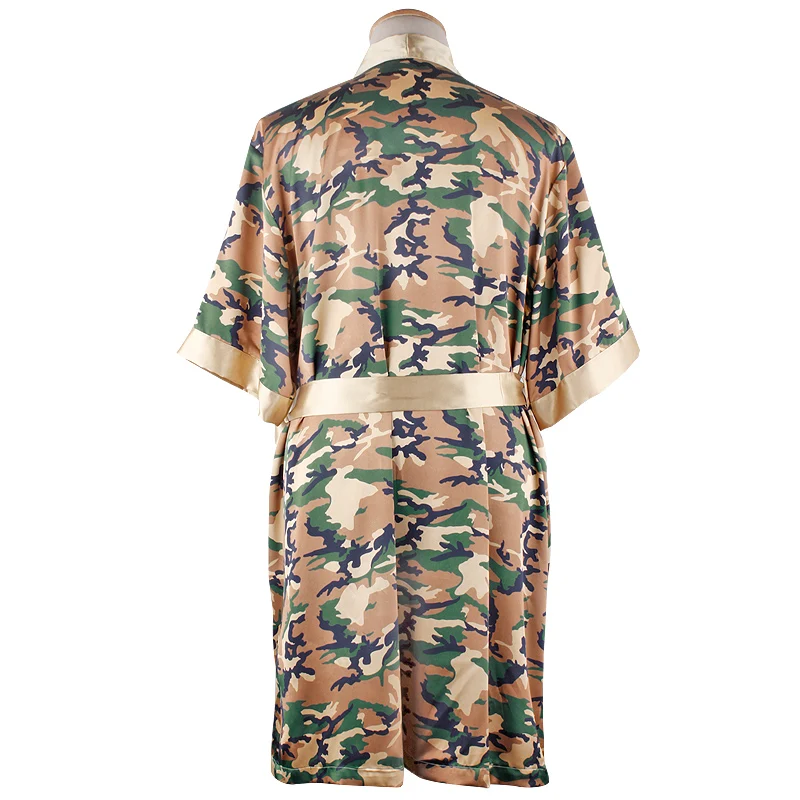 Couple Bathrobes Men's Satin Robe Summer Kimono Bath Robes Army Camo Dressing Gowns for Men and Women Silk Pajamas Men Sleepwear