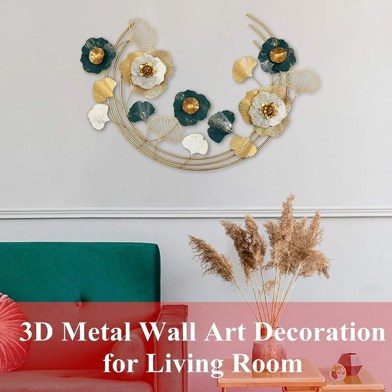 

Металлический Настенный Декор 3D, креативная подвесная настенная скульптура, настенные поделки с золотой круглой рамой, для гостиной, спальни, столовой