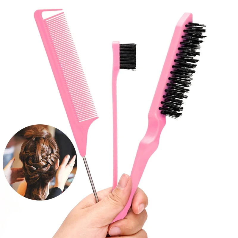 

3pcs Double Sided Edge Control Hair Comb Hair Brush Styling Partition Comb Rat Tail Comb Teasing Comb Hair Styling Accessories