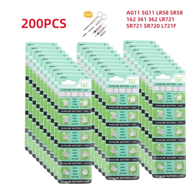200 шт. батарейки-таблетки AG11 SG11 LR58 SR58 162 361 362 LR721 SR721 SR720 L721F для игрушек с пультом