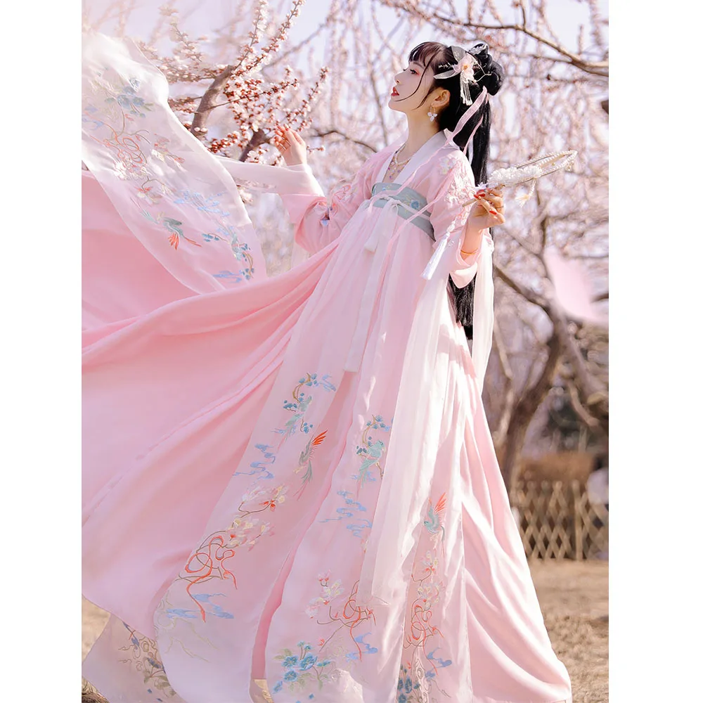 Платья ханьфу для молодых девушек китайская Династия Тан розовая изысканная