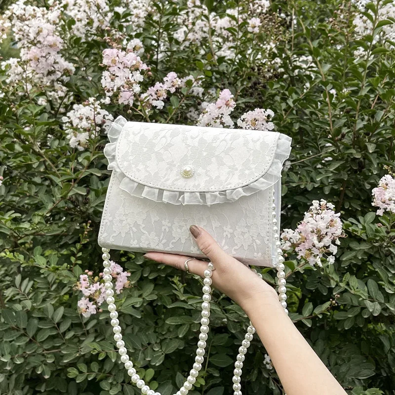 

Retro Crossbody Bags for Women Vintage Lace Pearl Chain Ladies Small Square Shoulder Bag Female Clutch Purse Handbags Sac Femme