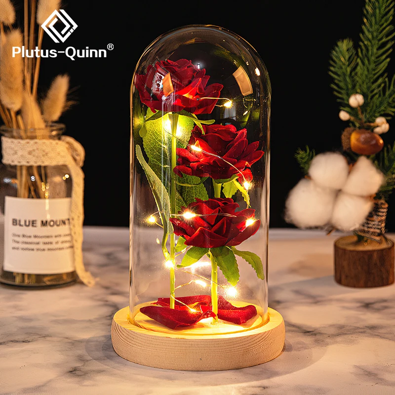 Romantic Eternal Rose Led Night Lamp AAA Battery Powered Bedroom Bedside Lights Valentine's Day Mother's Day Christmas Day Gift