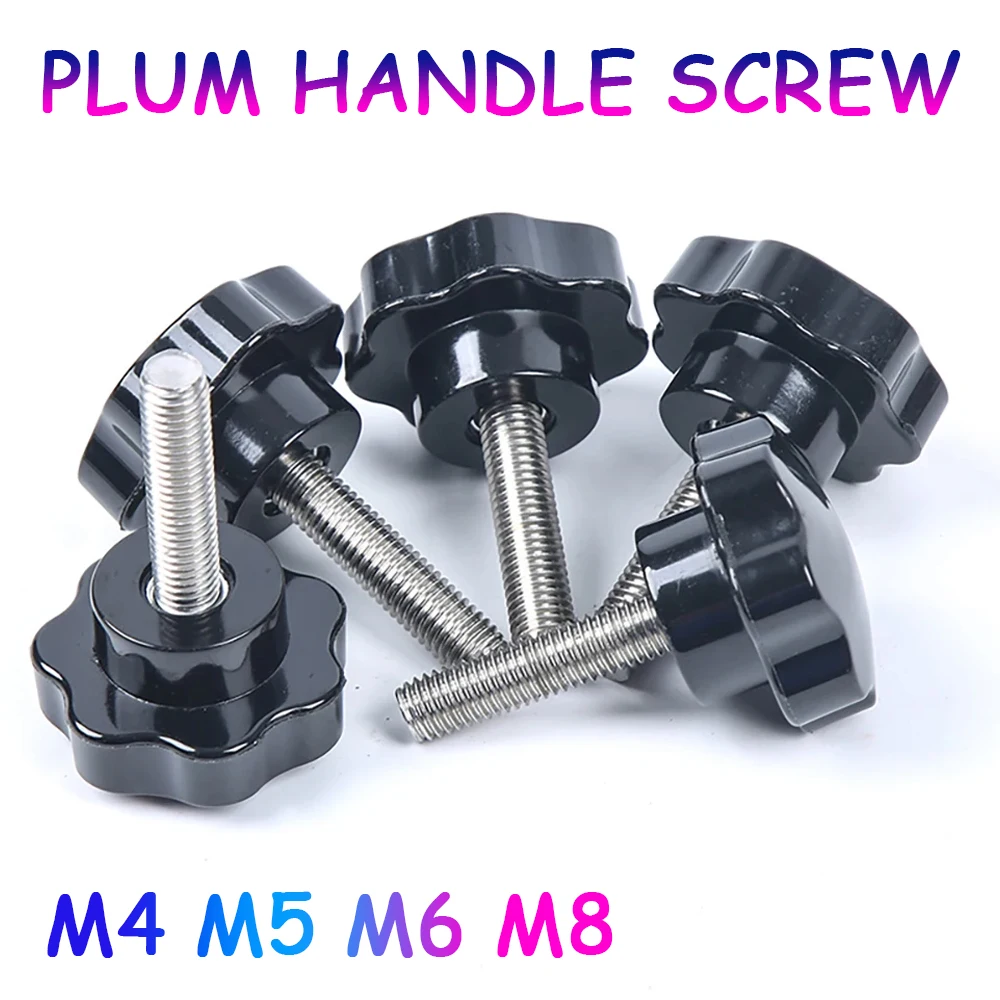 

304 Stainless Steel Plum Handle Screw Star Shape Thread Clamping Handle Bolt Bakelite Hand Knob Tightening Screw M4 M5 M6 M8