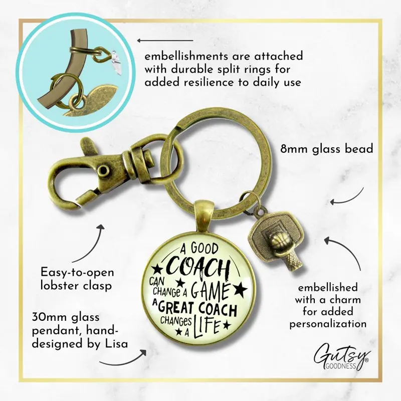 Basketball Coaching Sport  Bronze Metal Adult  Keychain Great Coach Changes Life Thank You Gift images - 6