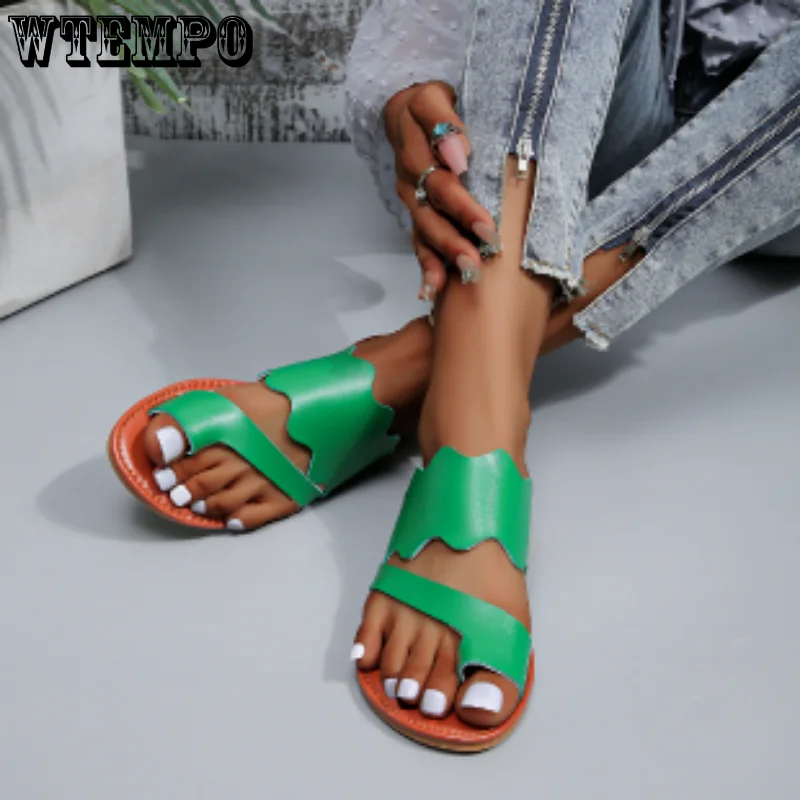 WTEMPO Ladies Shoes Summer Roman Solid Color Hot Sale Set of Toes Female Casual Beach Flip Flops Flat Women Slipper Wholesale