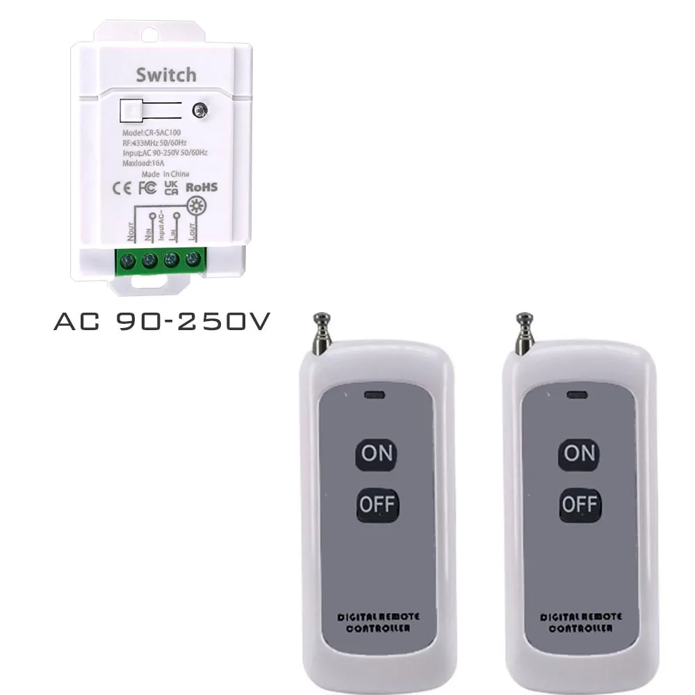 

COLOROCK Wireless RF433MHz Remote Control Switch 16A 90-250V AC For Lighting and Household Appliances