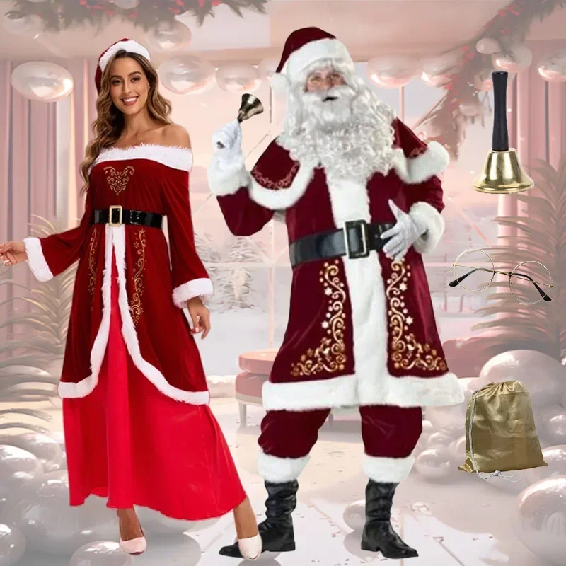 Santa Claus costumes Christmas Adult Women Deluxe Party Role Play Mrs Costume Long Dress Red Velvet