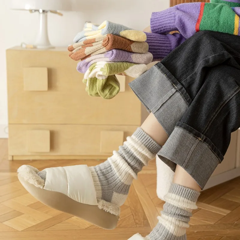 New Wool Cotton Sleeping Women's Sock Set High Quality Thermal Socks Girls Fashion Winter Warm Thick Striped Socks