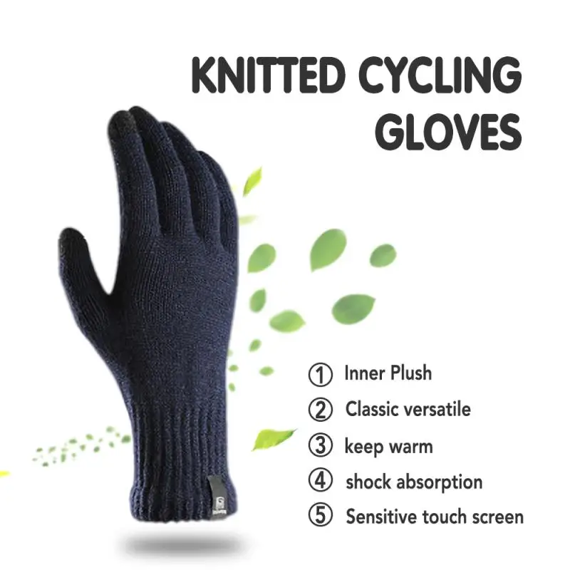 

Winter Gloves Woolen Knitted Gloves Plus Velvet Men And Women Touch Screen Solid Color Glove Warm Mitten Cycling Equipment