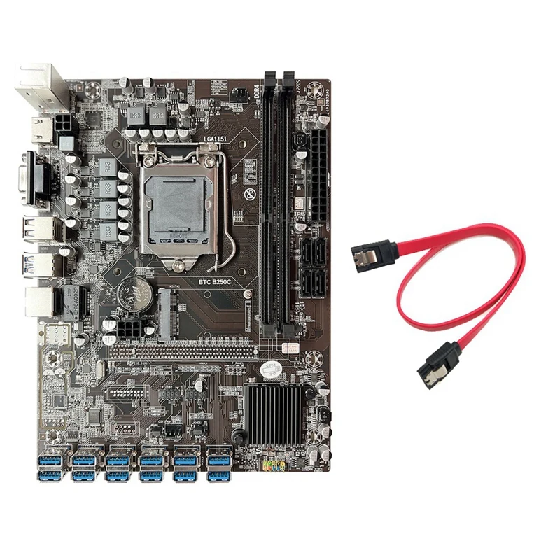 

BAAY B250C BTC Mining Motherboard+SATA Cable 12XPCIE To USB3.0 GPU Slot LGA1151 DDR4 For BTC Miner