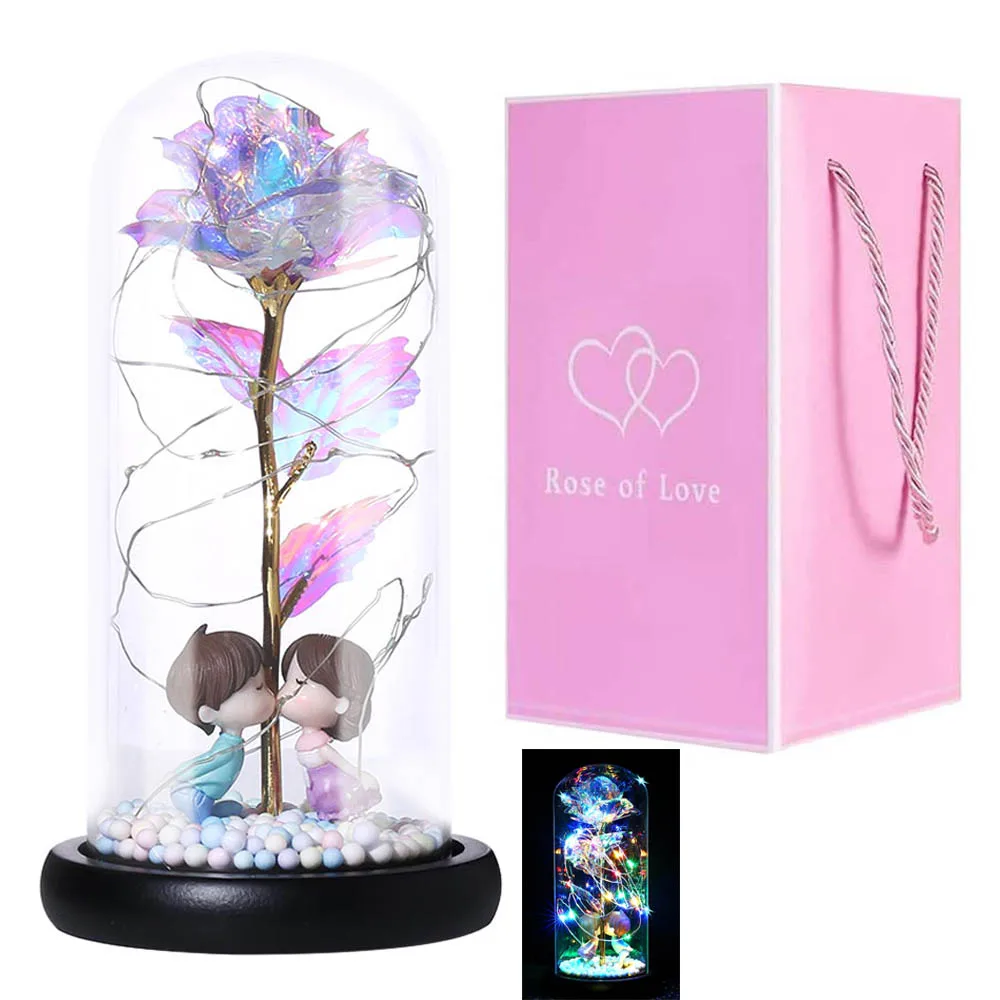 

Romantic Rose in Glass Dome with LED Fairy String Lights Enchanted Galaxy Rose Lamp Gifts Valentine's Day Anniversary Ornament