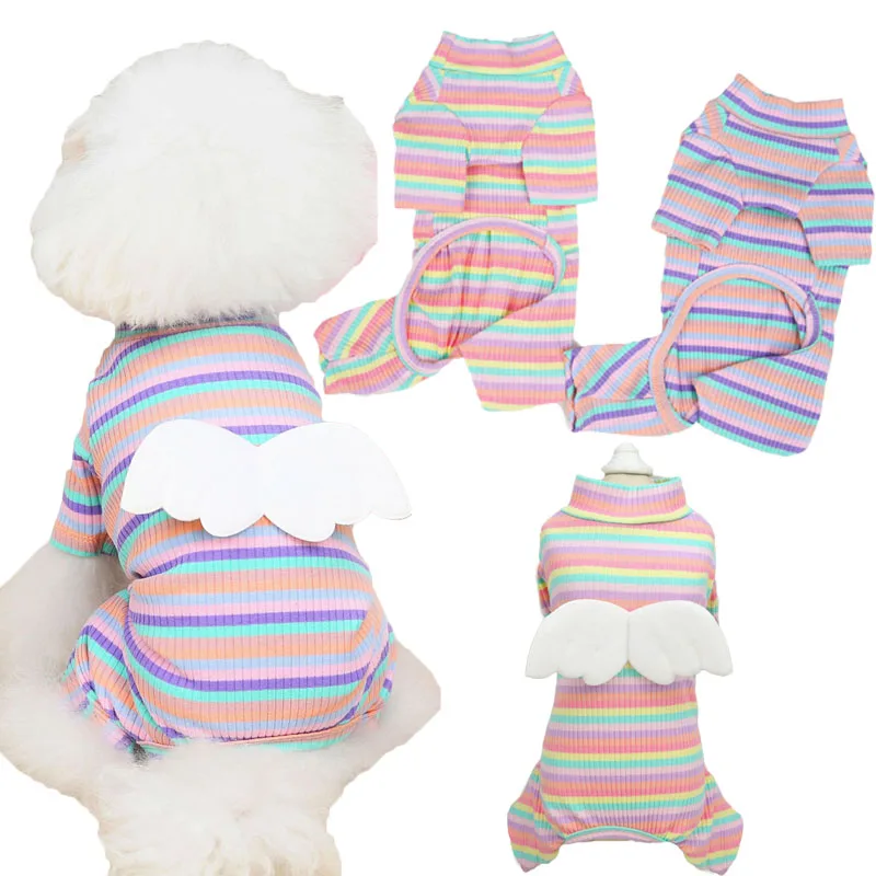 

Cute Angel Wings Puppy Clothes Strips Dog Shirt Pajamas For Small Medium Dogs Yorkshire Terrier Dog Overalls Tracksuit Jumpsuits