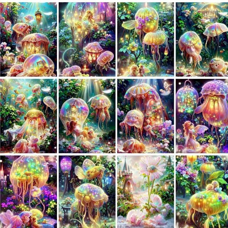 

GATYZTORY Oil Painting By Number Colorful Jellyfish Wall Art Unique Gift DIY Frame Picture By Number Scenery Canvas For Living R