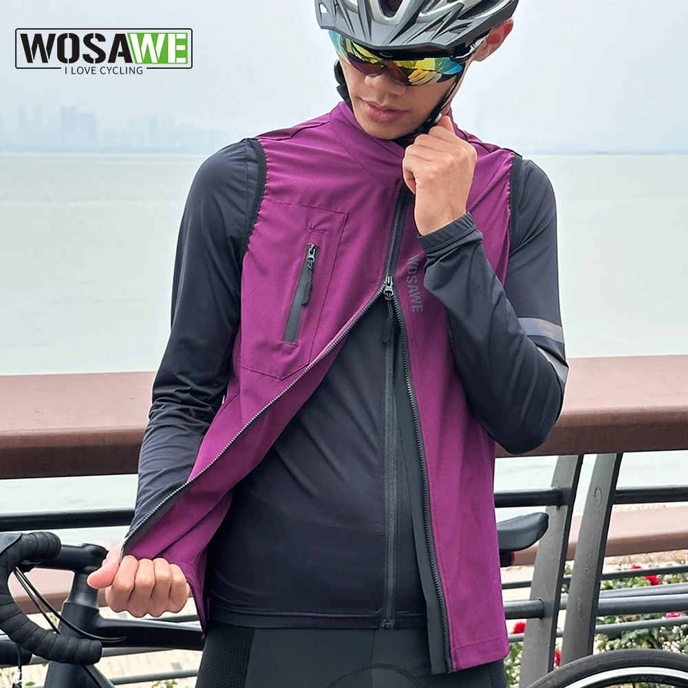 

WOSAWE 2023 Men Cycling Vest Bicycle Sleeveless Gilet Summer Sportswear Windproof Lightweight MTB Bike Vest With Two Way Zipper